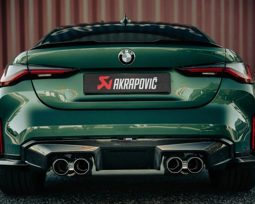 BMW M3 G80 with Akrapovič titanium exhaust and carbon tailpipes installed