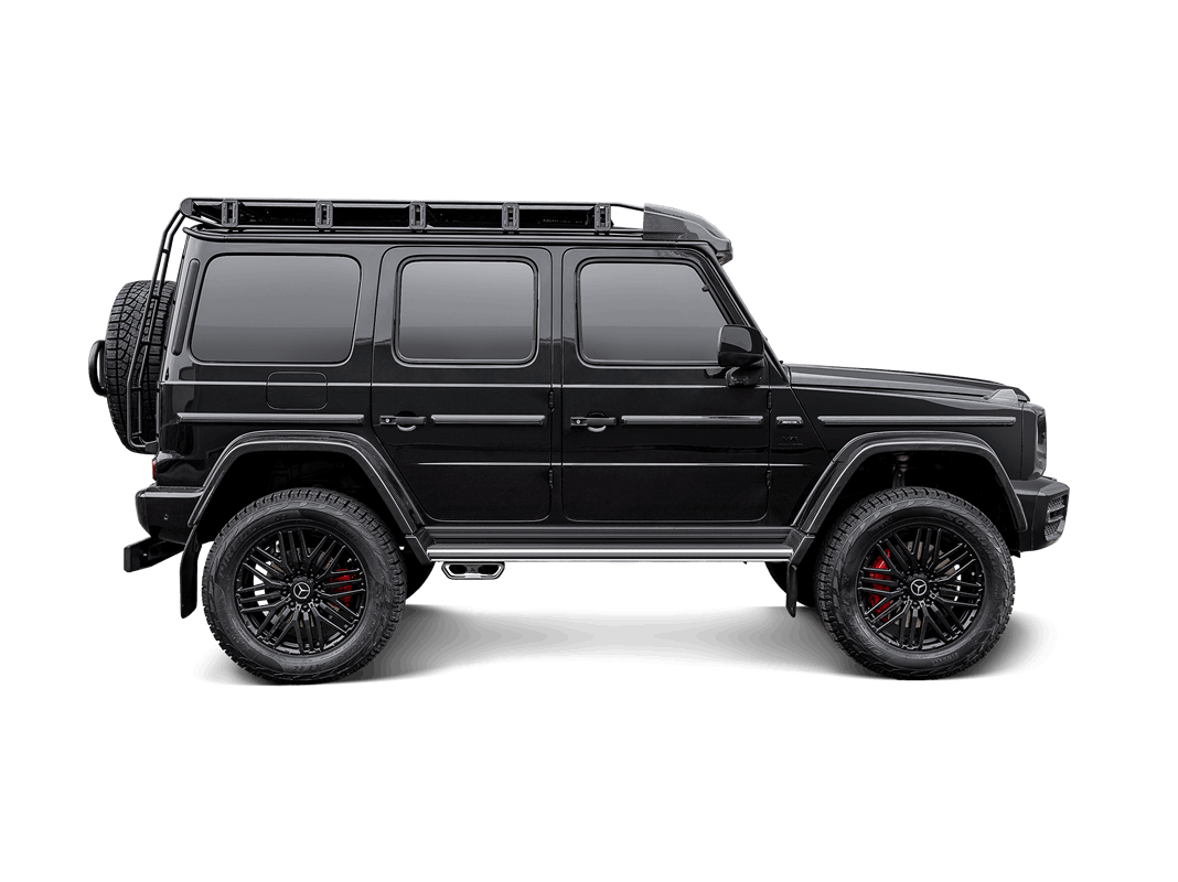 Akrapovic exhaust Mercedes G63 AMG 4X4 SQUARED sideview installed on the car