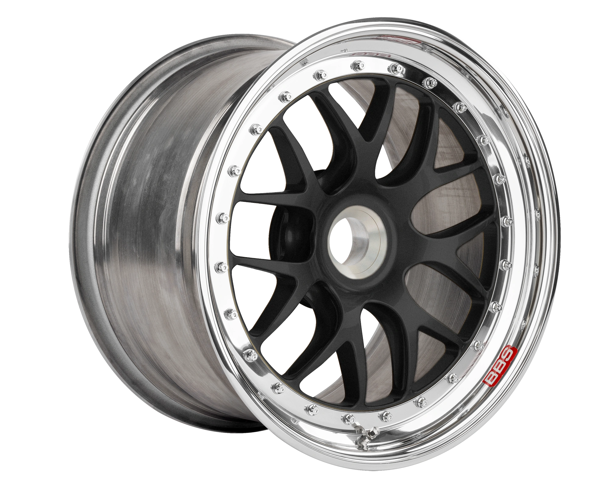 BBS E07 centerlock wheels, black center with polished barrel, for Porsche 997.2 GT3
