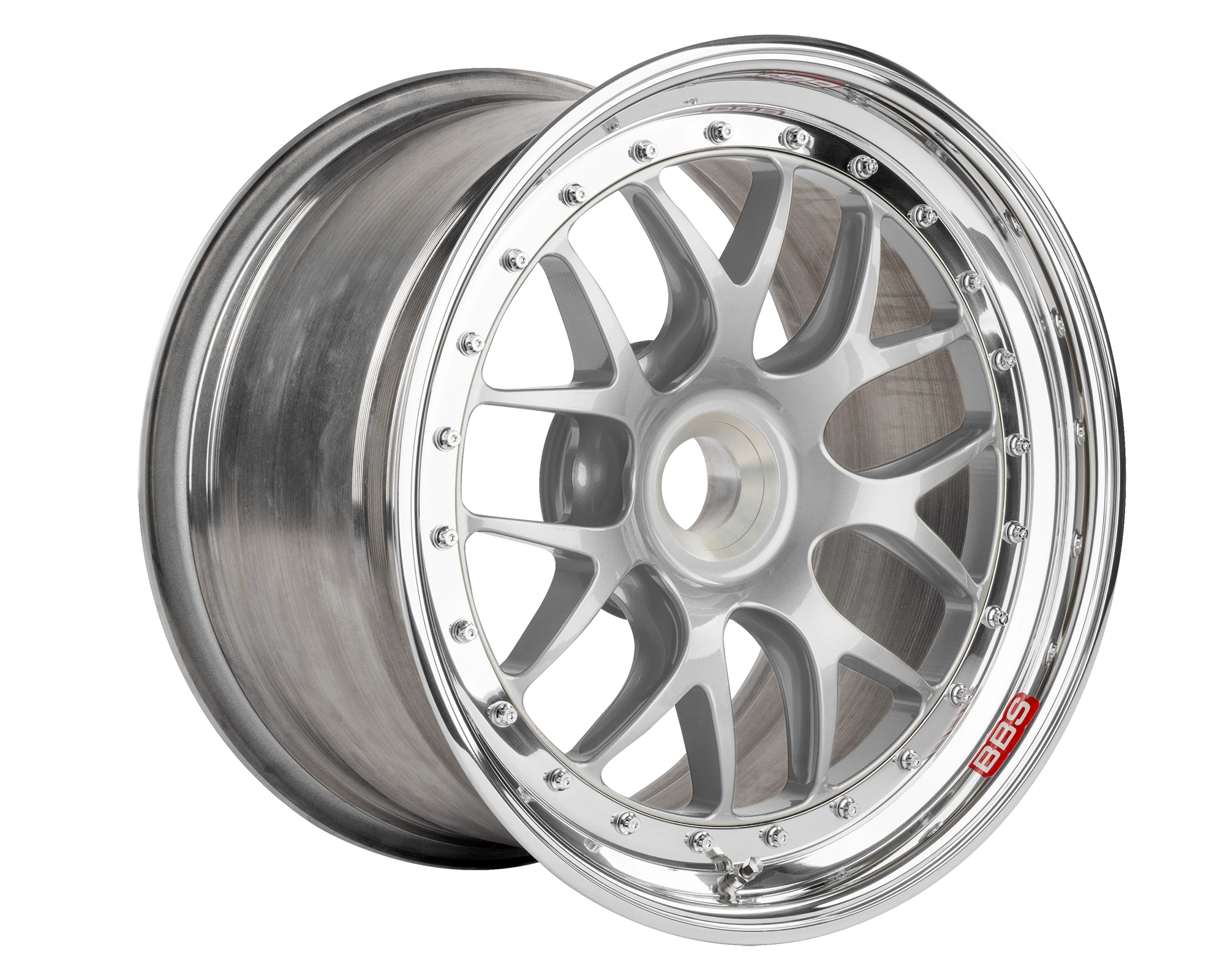 BBS E07 centerlock wheels, silver center with polished barrel, for Porsche 997.2 GT3
