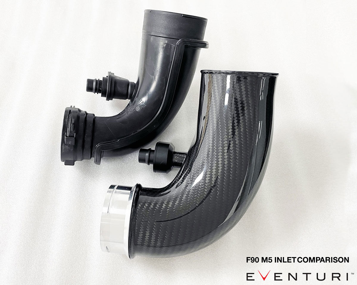 Eventuri BMW F90 M5 M8 Turbo Inlets comparison stock