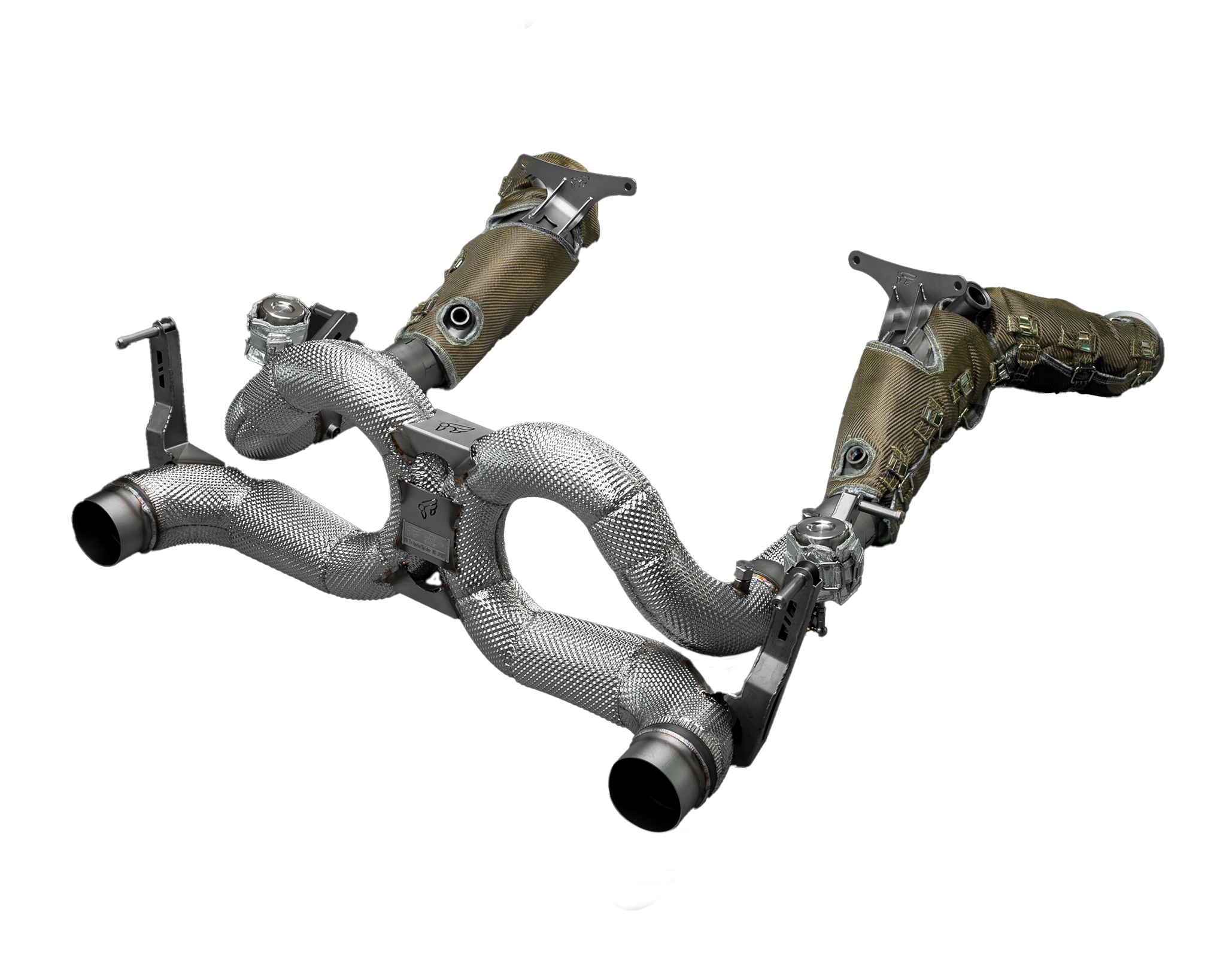 IPE stainless muffler Exhaust Ferrari F8 Tributo, with the linkpipes