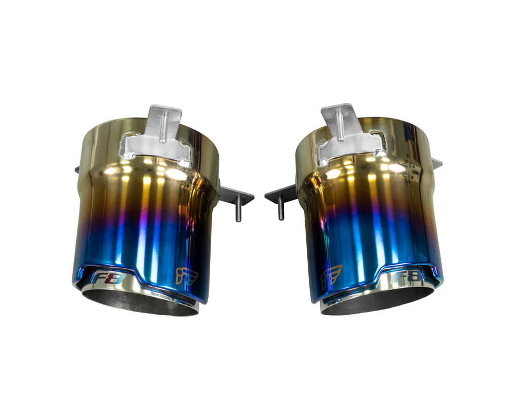 IPE titanium blue tailpieps for the Ferrari F8 Tributo