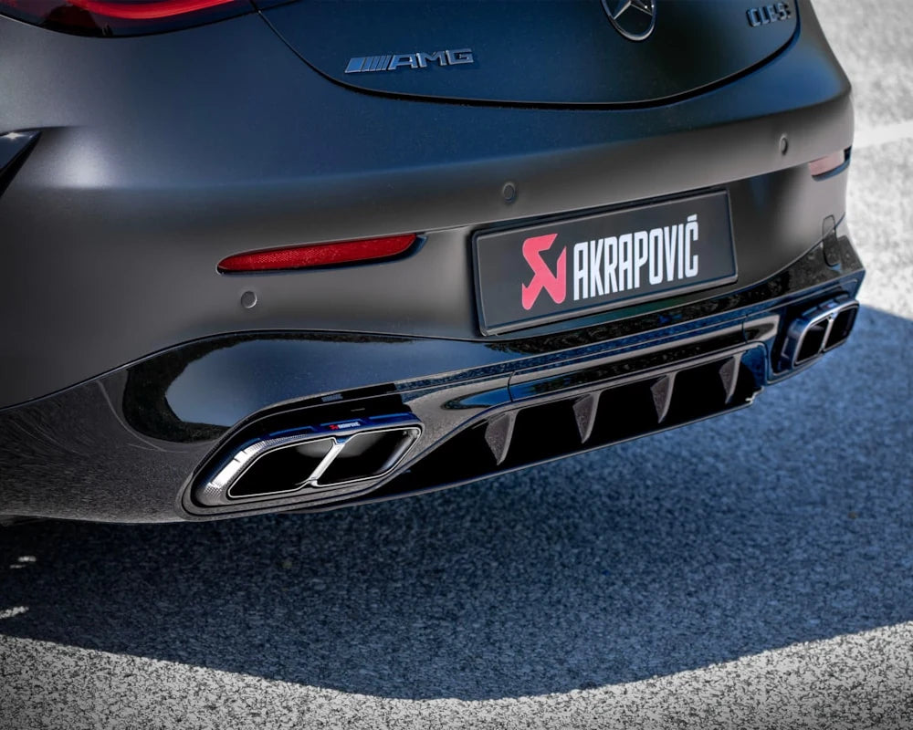 Akrapovič titanium exhaust installed on Mercedes-AMG CLE 53 with carbon-fibre tailpipes