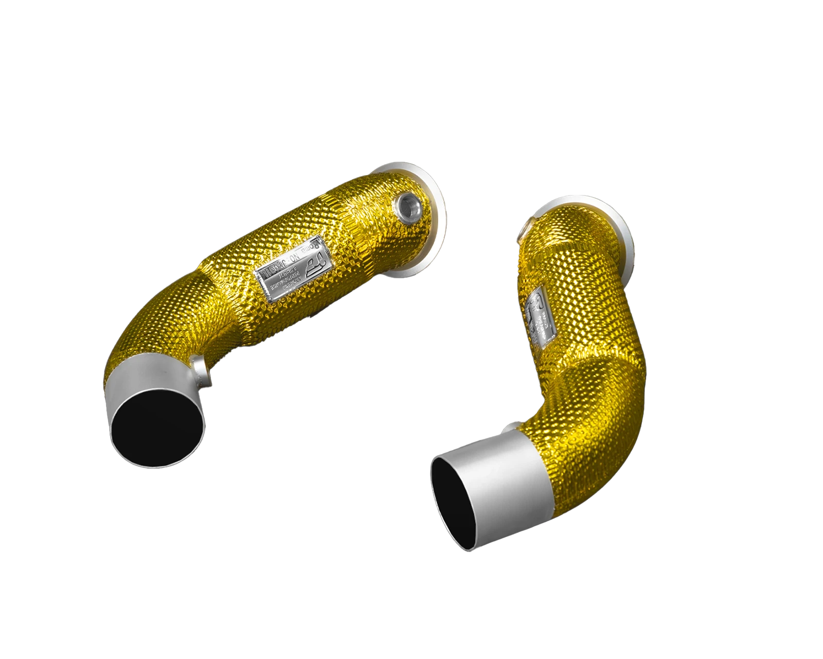 cat bypass downpipes for Ferrari Roma with golden heatshield