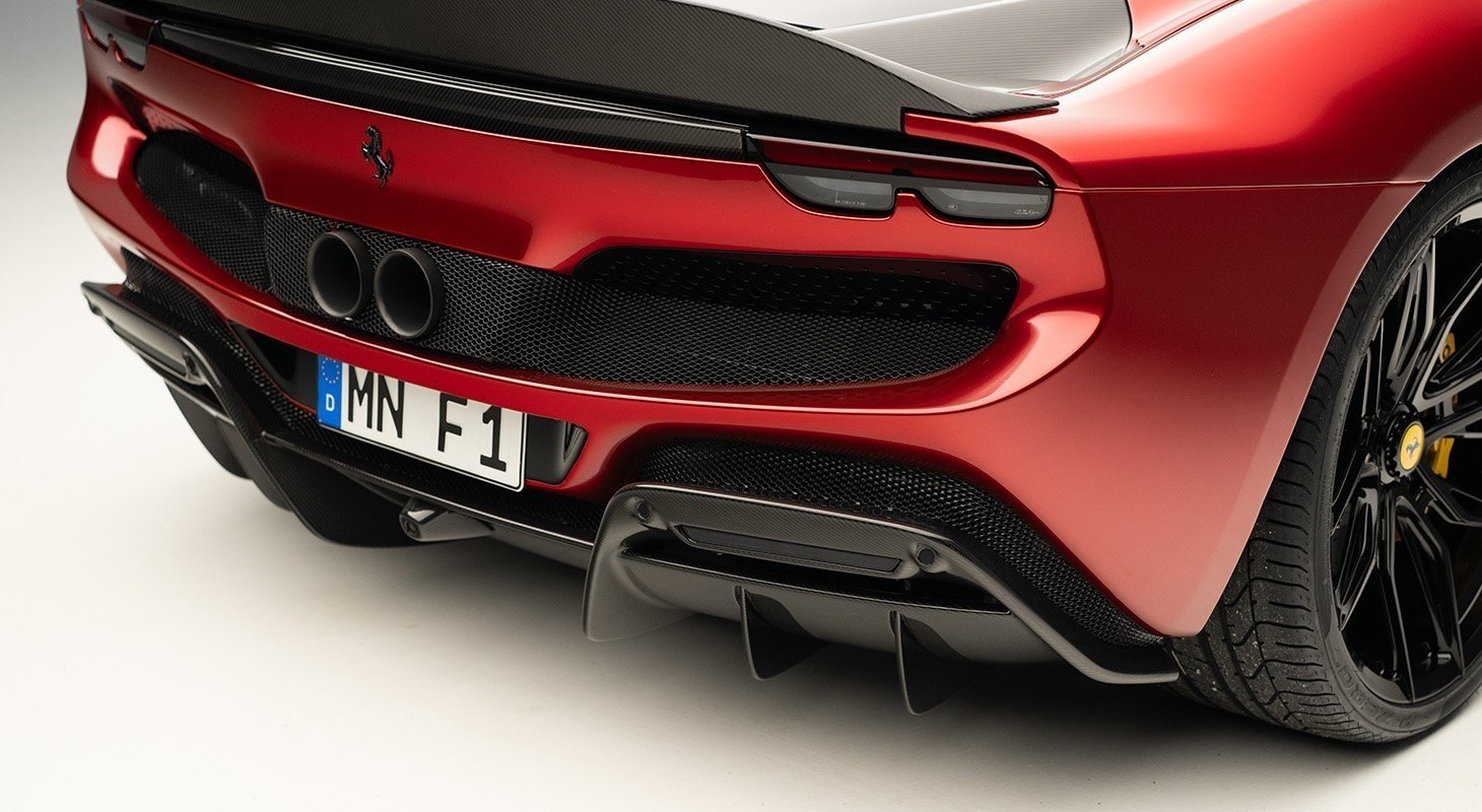 Rear view of Ferrari 296 with Novitec carbon diffuser