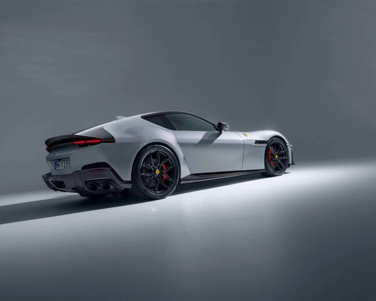 Rear three-quarter view of the NOVITEC Ferrari 12Cilindri fitted with forged wheels and NOVITEC performance upgrades