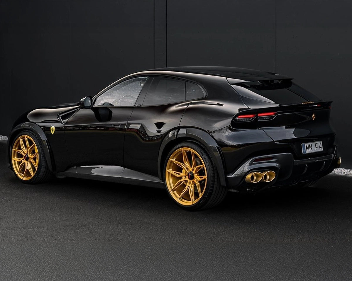 NOVITEC gold-plated tailpipes installed on Ferrari Purosangue