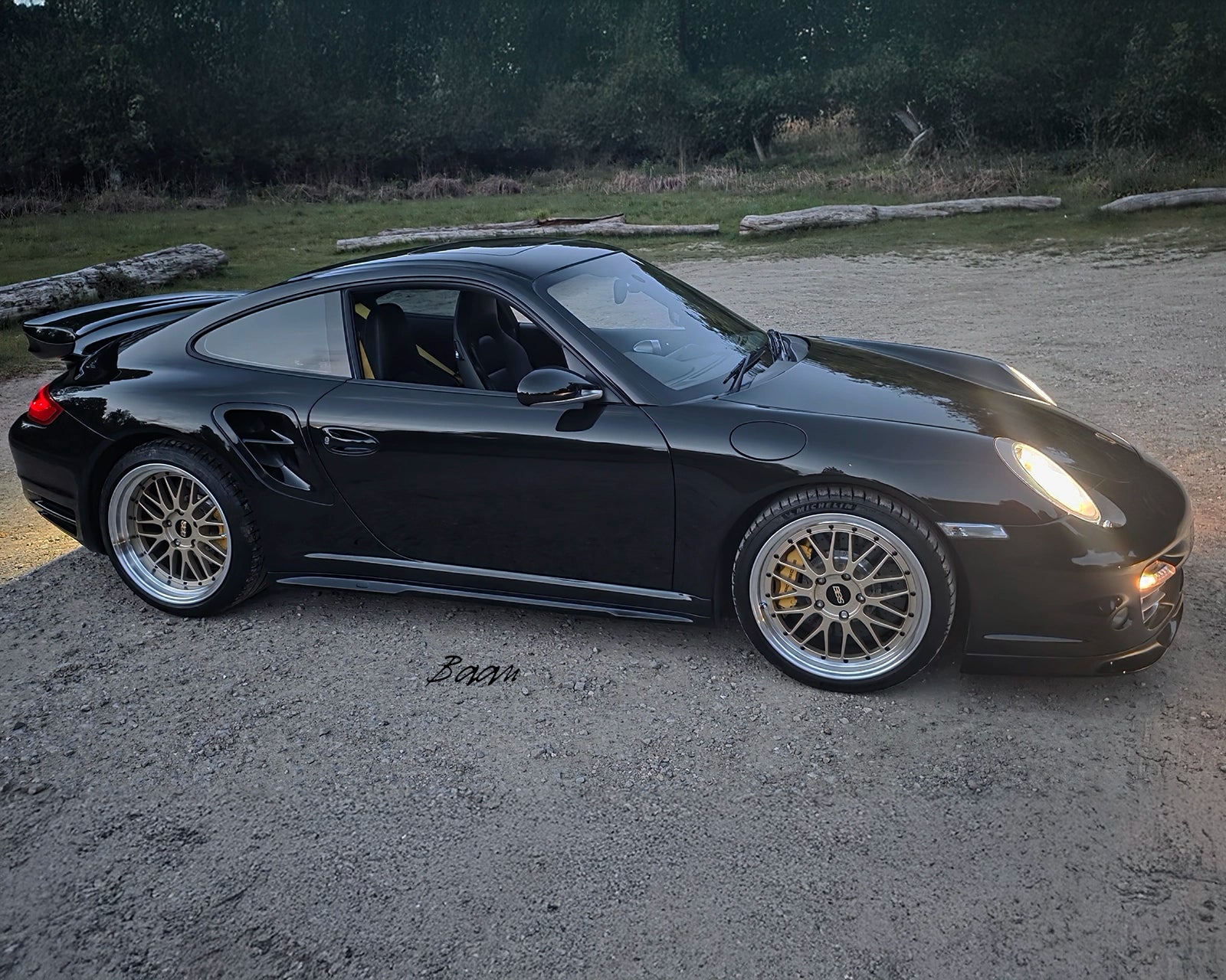 Porsche 997 Turbo with BBS Le Mans wheels front three quarter view