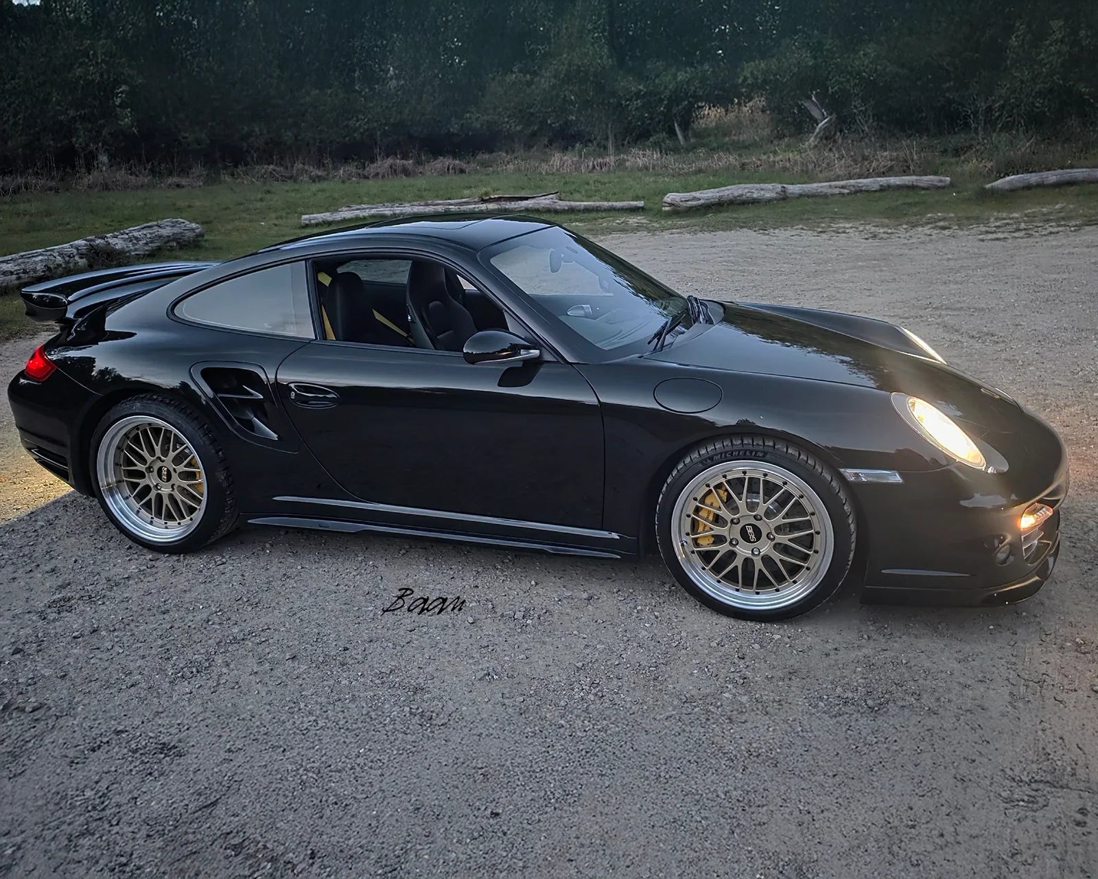 Porsche 997 Turbo with BBS Le Mans wheels front three quarter view