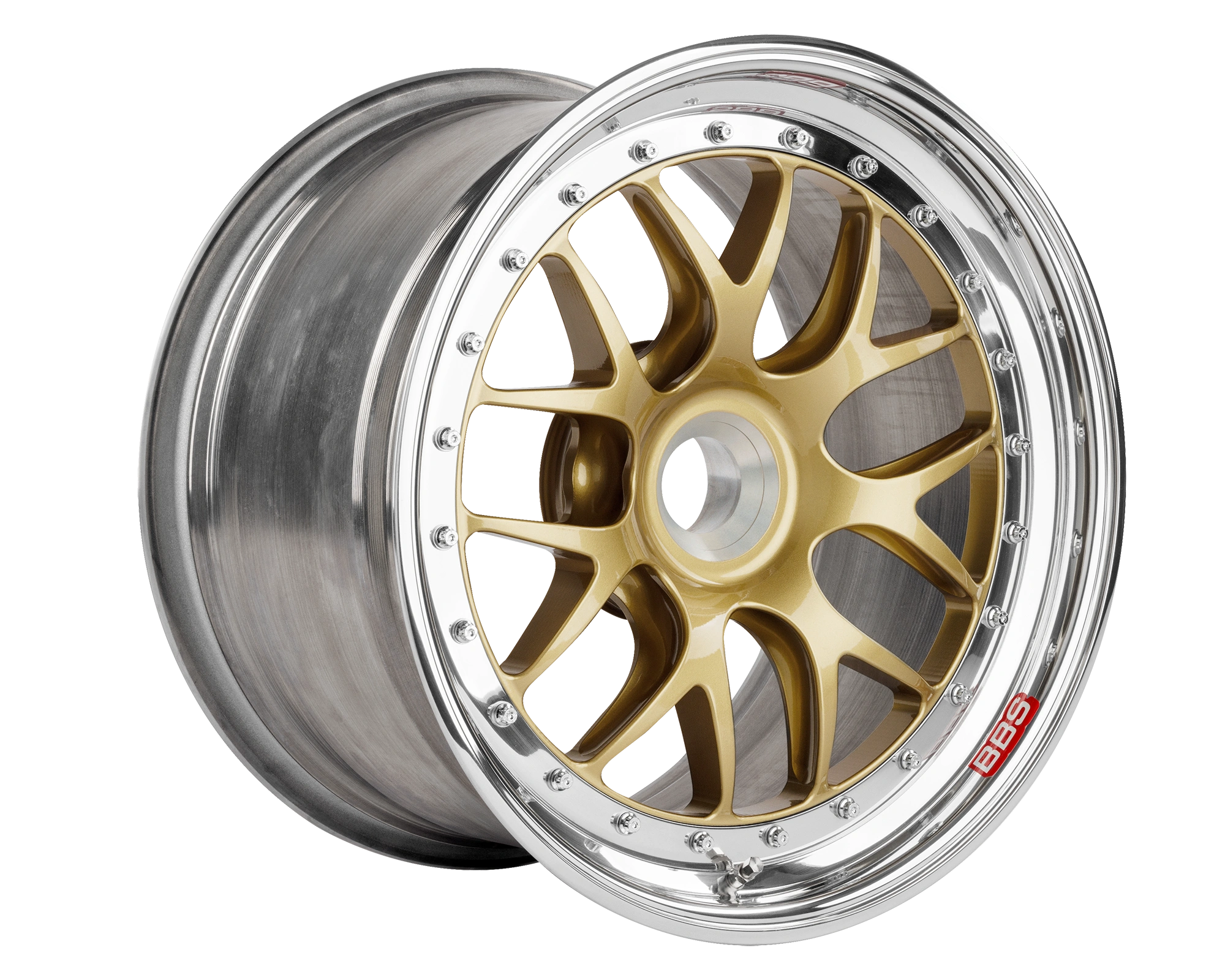 BBS E07 centerlock wheels, gold center with polished barrel, for Porsche 991 GT3