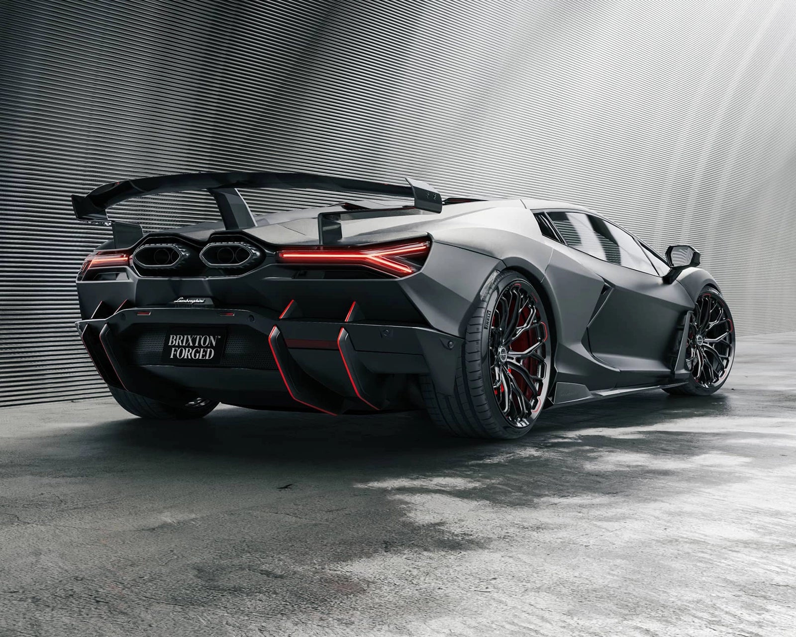 Lamborghini Revuelto wheels matte black Revuelto brixton forged pf13 rs and lowered on Novitec springs