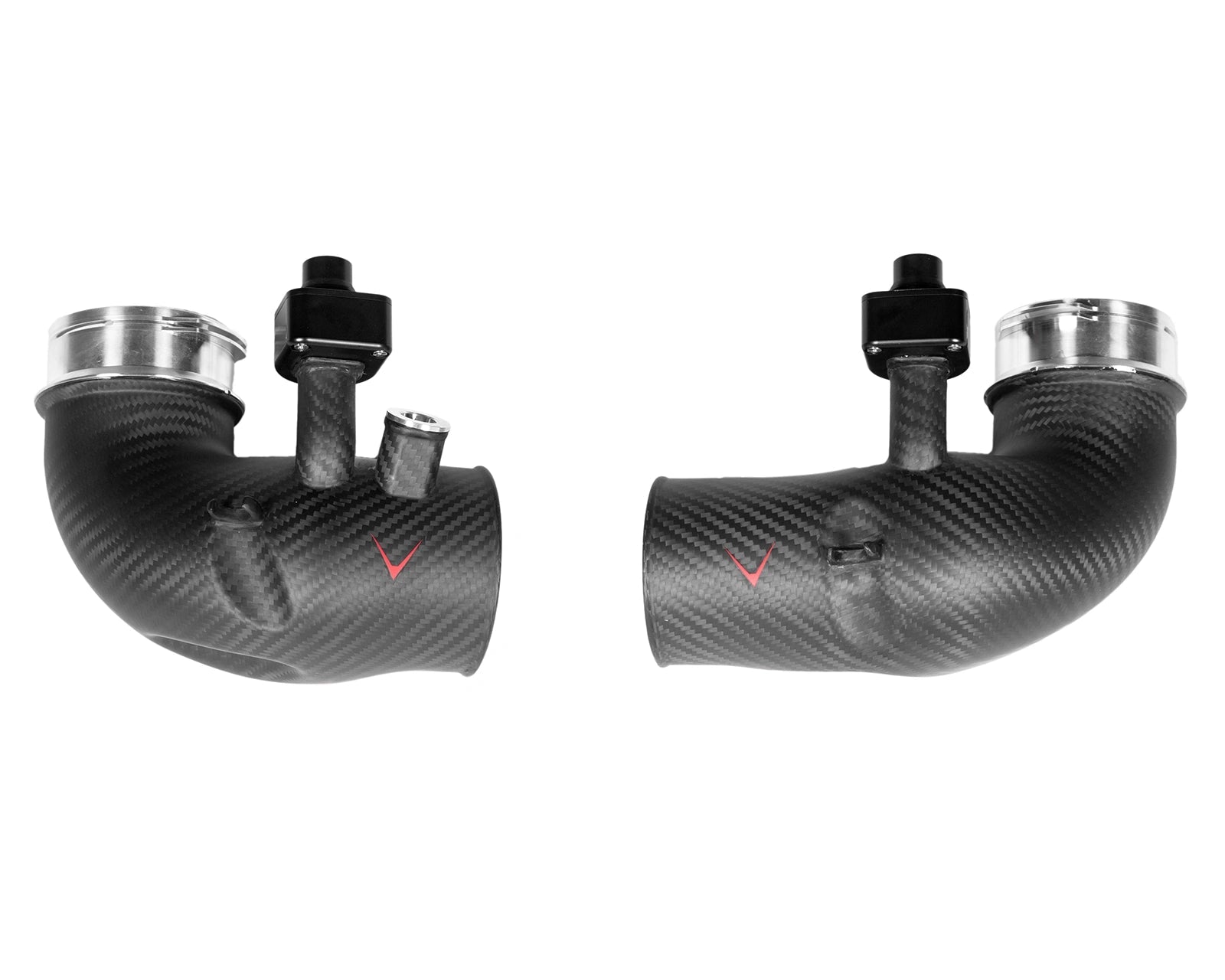 Close-up of matte Eventuri carbon turbo inlets BMW G99 M5

