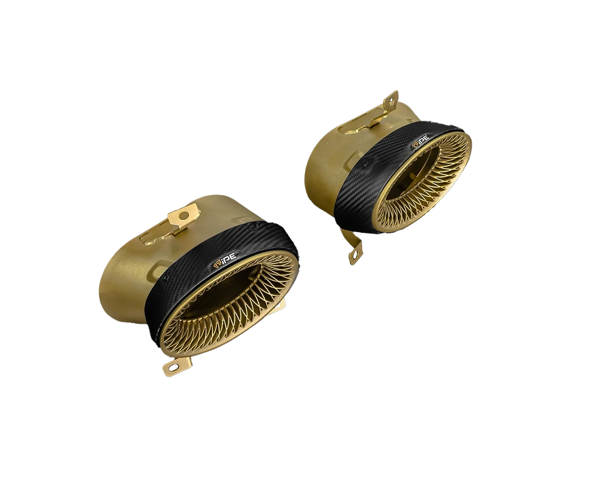 ipe tailpipes porsche 992.2 carrera tips in gold and carbon