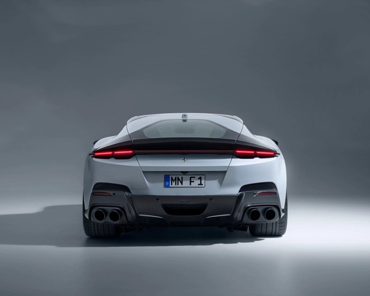 Rear view of the NOVITEC Ferrari 12Cilindri with carbon fibre rear spoiler and performance exhaust system
