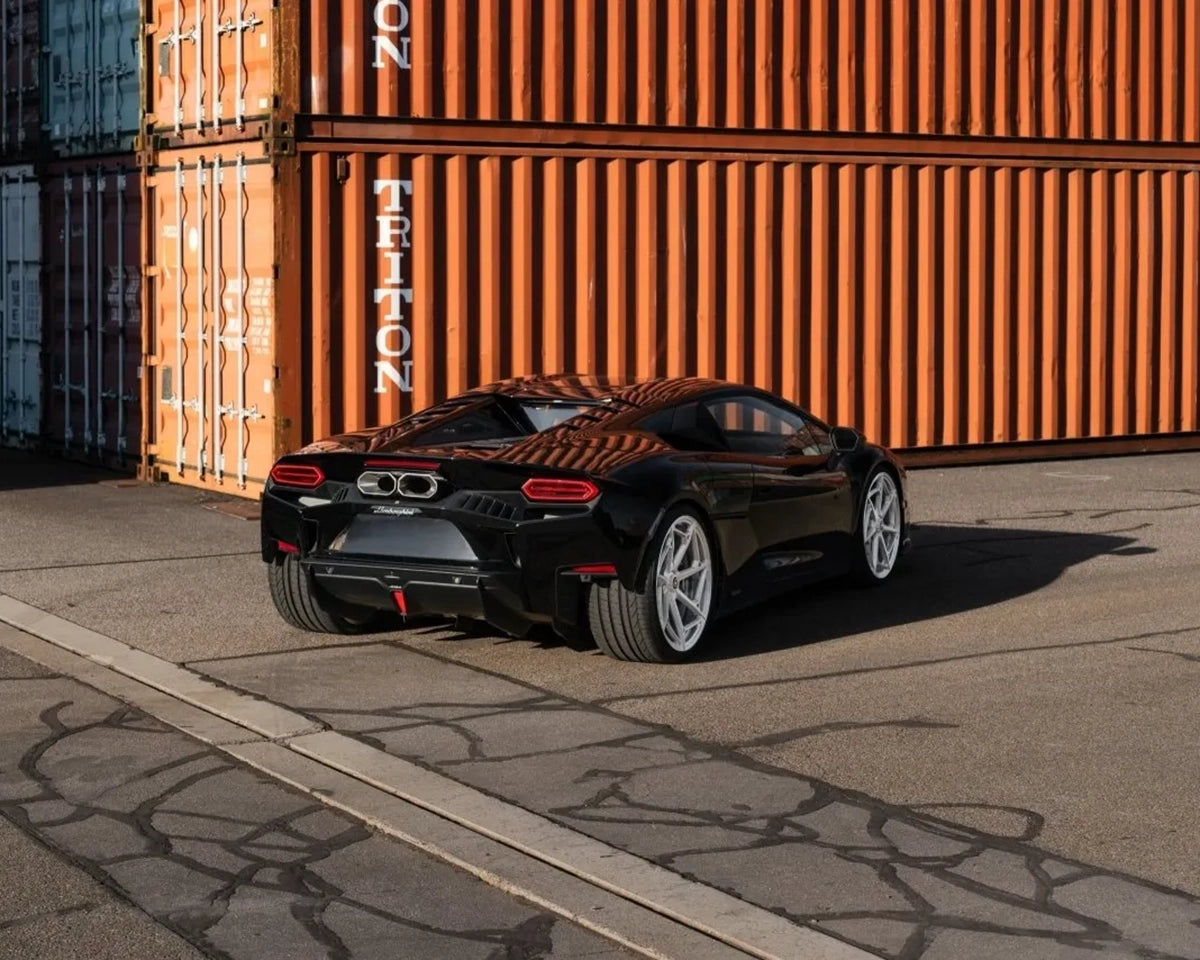 Black Lamborghini Temerario with NOVITEC NL7 forged wheels, front three-quarter view